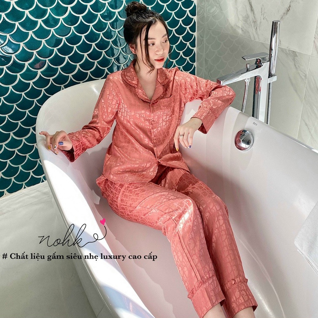 Bộ lụa mặc nhà dáng Pyjama dài tay B0003