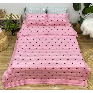 Hỏa tốc TPHCM - Bộ ga gối poly -1 drap 1m8 kèm 2 vỏ gối mẫu tim hồng