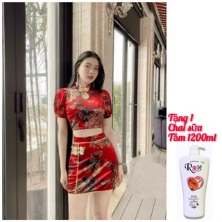 sét áo và chân váy thời trang tặng chai sữa tắm hoa hồng