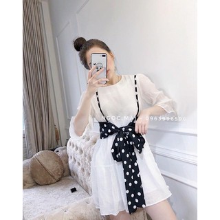 Váy đũi phối chấm bi nơ.