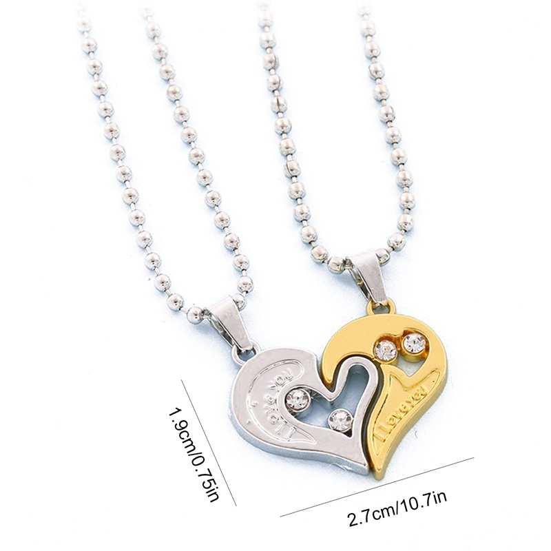 1 Cặp Vòng cổ Tình Nhân Mặt Trái Tim Bằng Thép Không Gỉ I love you