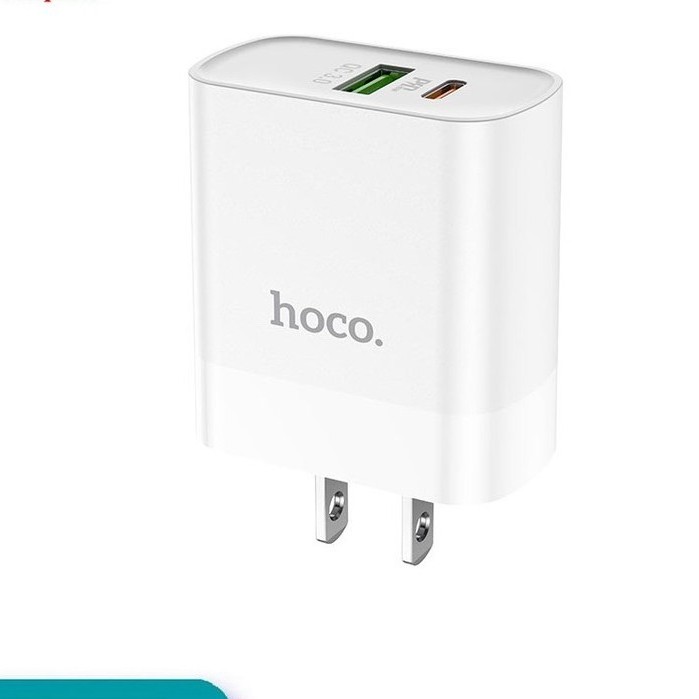 Cốc sạc 2 cổng USB Hoco C80 chân dẹp QC3.0 (Trắng) - Hàng chính hãng