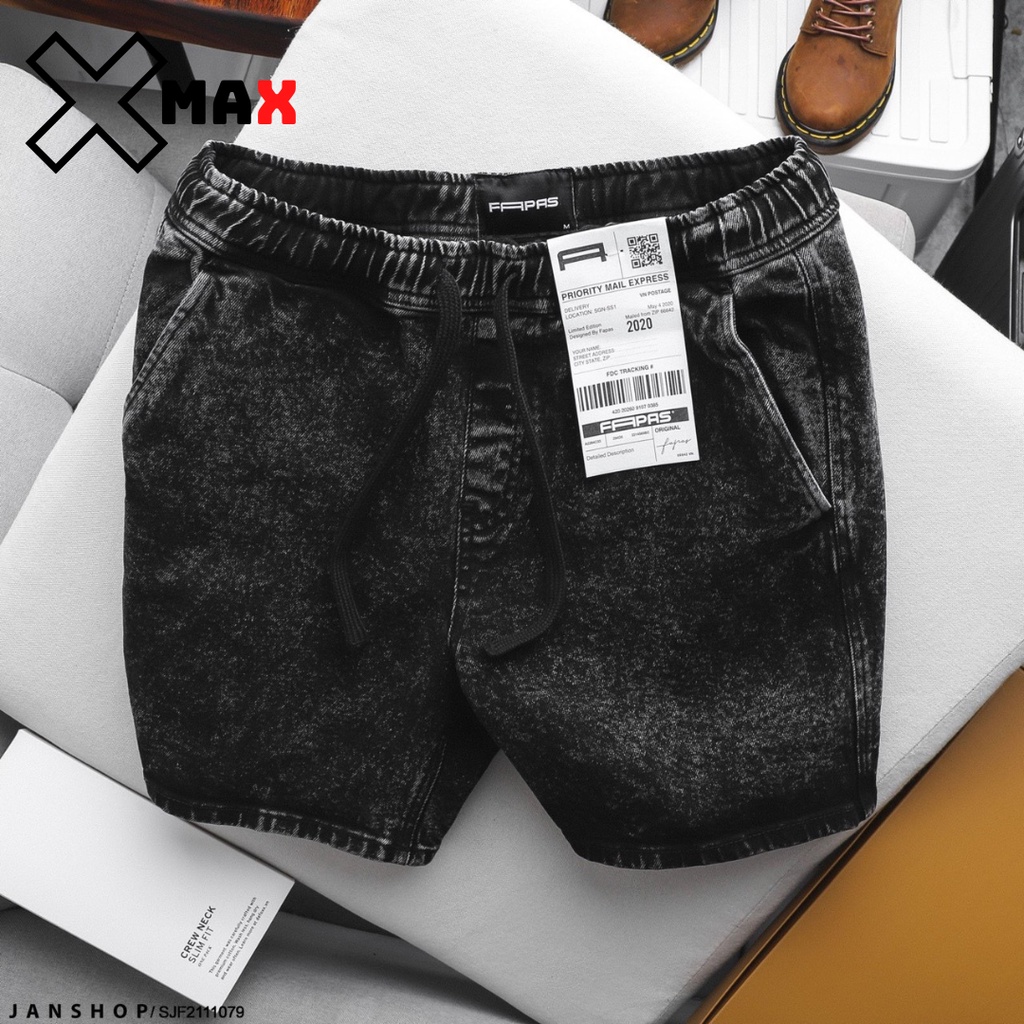 quần short jean nam cạp chun cao cấp, quần lửng bò có dây rút xịn xò cao cấp Xmax B029