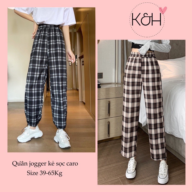 Quần ống rộng kẻ caro unisex KH203, quần jogger rút dây kẻ sọc nam nữ phong cách ulzzang