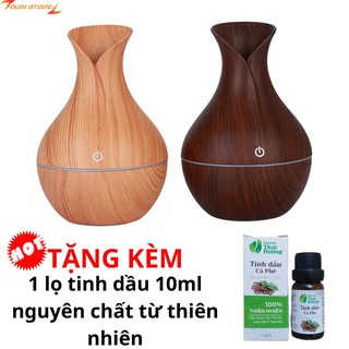 Máy Phun Sương Tạo Độ Ẩm, Khuếch tán tinh dầu vân gỗ cổ cao cấp tặng kèm lọ tinh dầu cao cấp