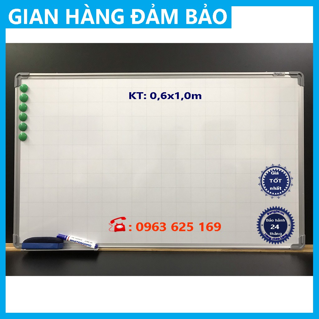 Bảng Từ Trắng Viết Bút Lông, KT: 0,6x1,0m (Tặng 1 khay bút, 1 bút dạ, 1 xóa bảng, 6 nam châm)