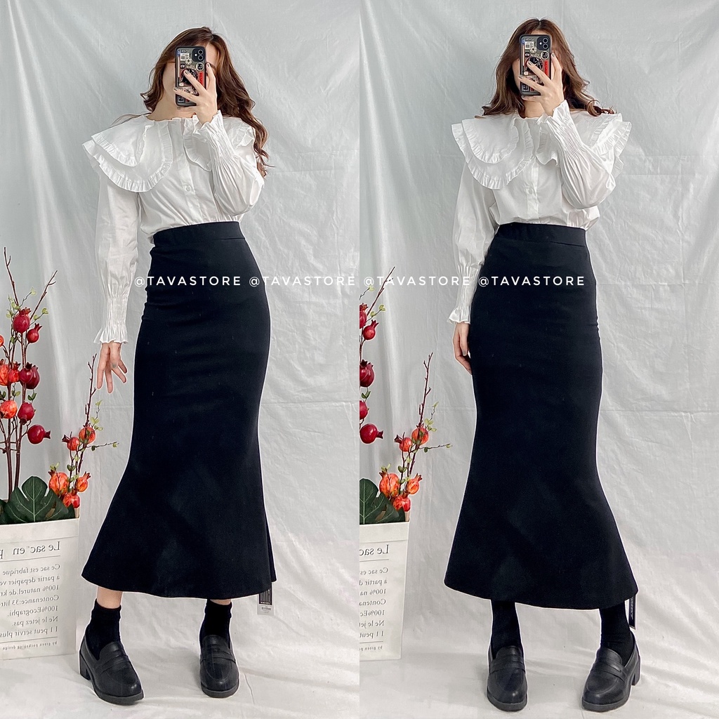 Chân váy dài loe thun