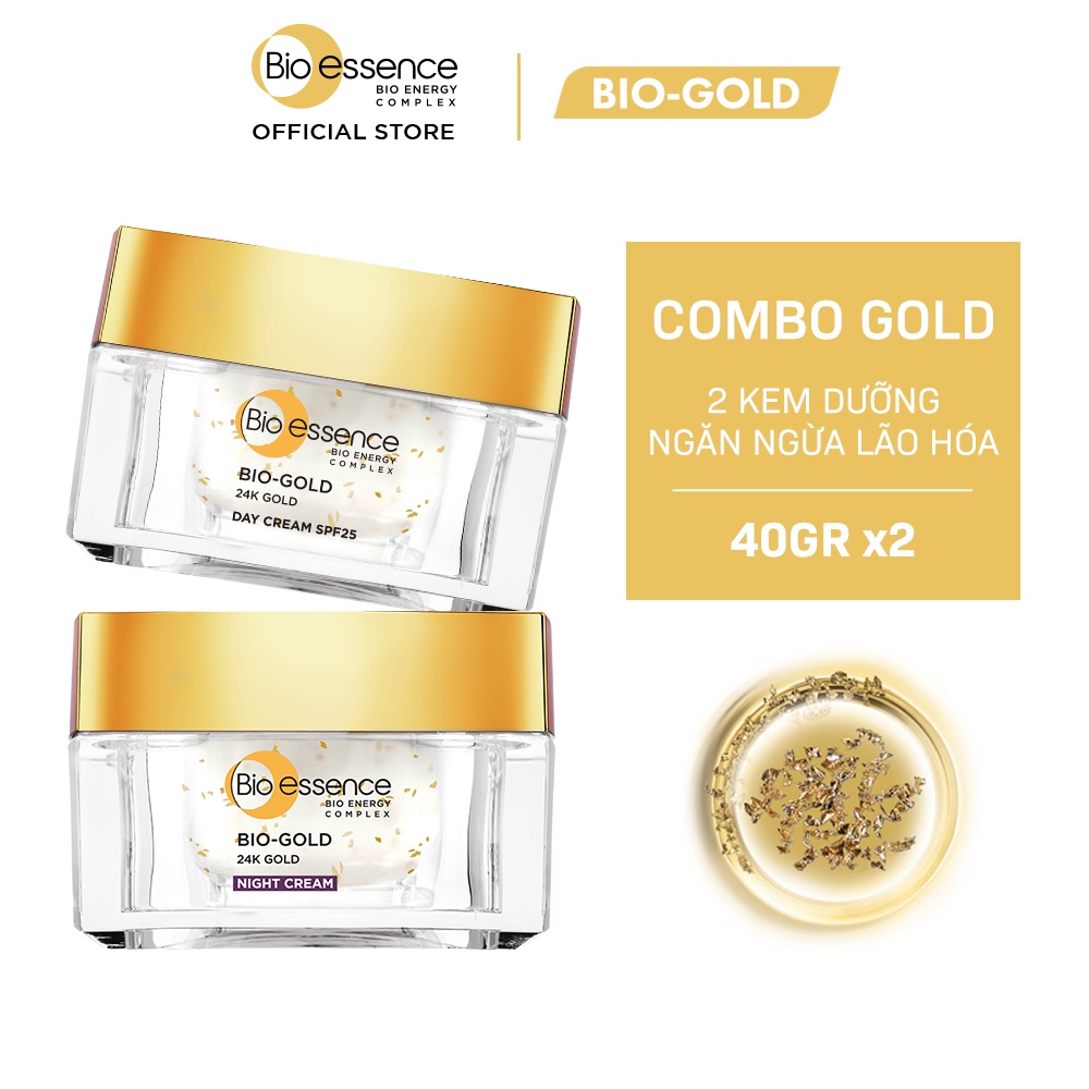 Combo Kem dưỡng ngăn lão hóa ban ngày và ban đêm Bio-essence Bio-Gold 40gx2