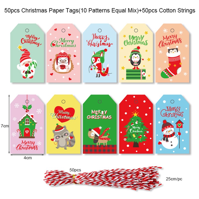 Set 50 Thẻ Tag Giấy Trang Trí Giáng Sinh