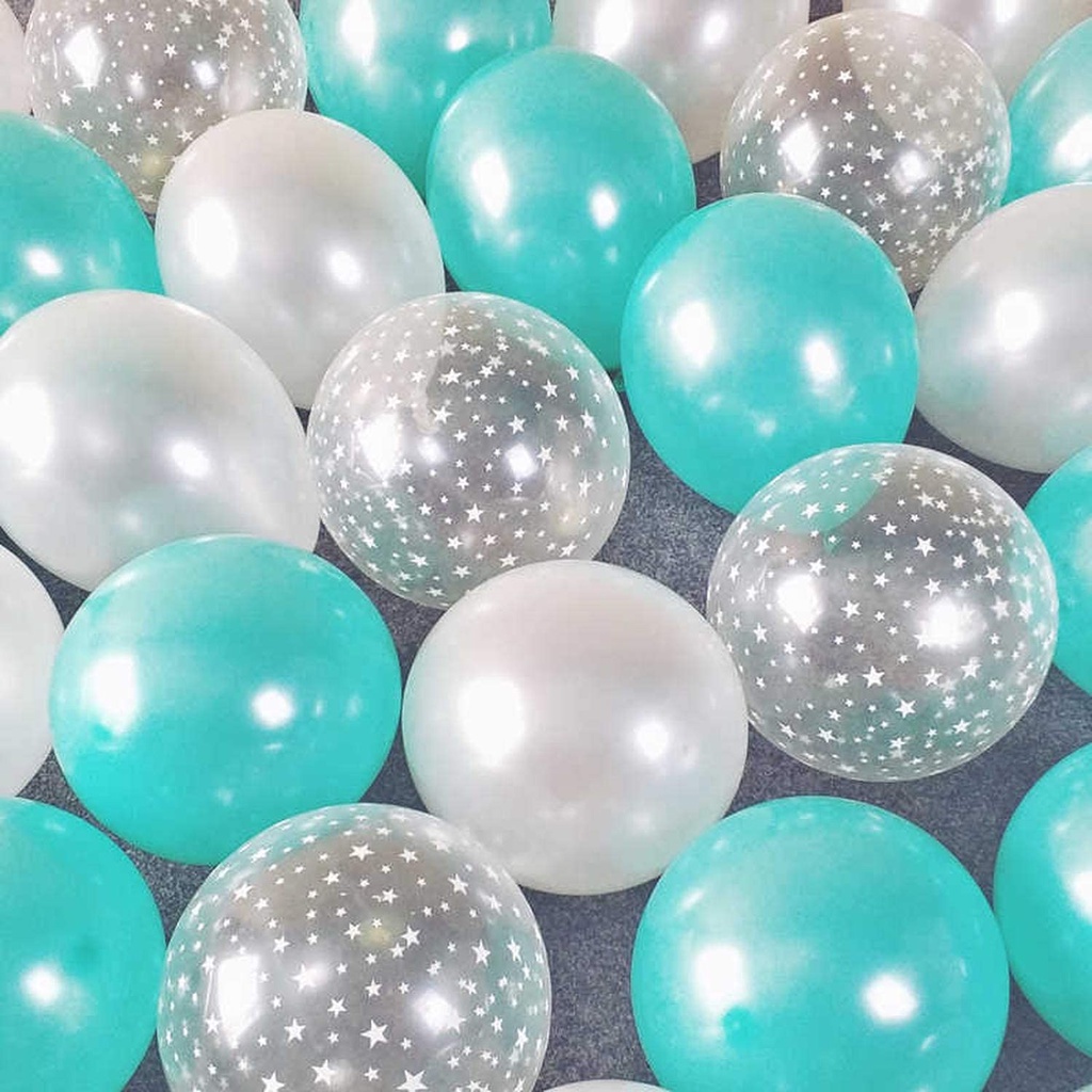 Bộ 20 Bong Bóng Cao Su Trong Suốt 12 Inch Họa Tiết Ngôi Sao Màu Xanh Dương Độc Đáo Trang Trí Tiệc Cưới/ Sinh Nhật