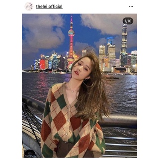Áo khoác len cardigan kẻ caro thoi form dáng rộng dài nhiều màu