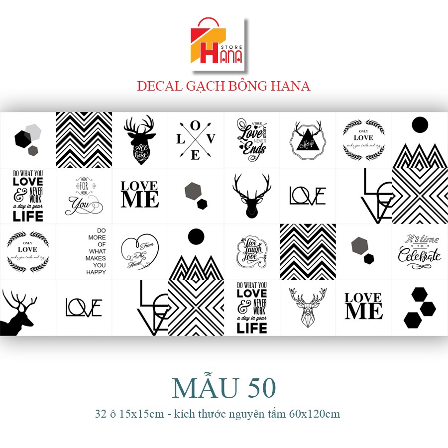 Set 32 ô Decal gạch bông  - Mua 3 tặng 1 - trang trí phòng khách, decal dán tường dán tủ dán bếp