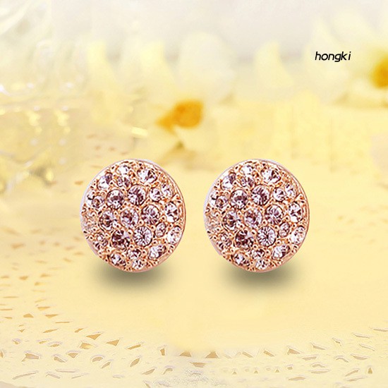 Hoa Tai Hợp Kim Đính Đá Tròn Thời Trang Dành Cho Nữ