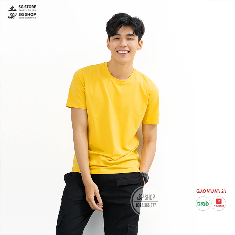 Áo thun trơn nam nữ phông unisex nam nữ màu vàng cổ tròn tay ngắn thun cotton mềm mịn đủ size ACTVD