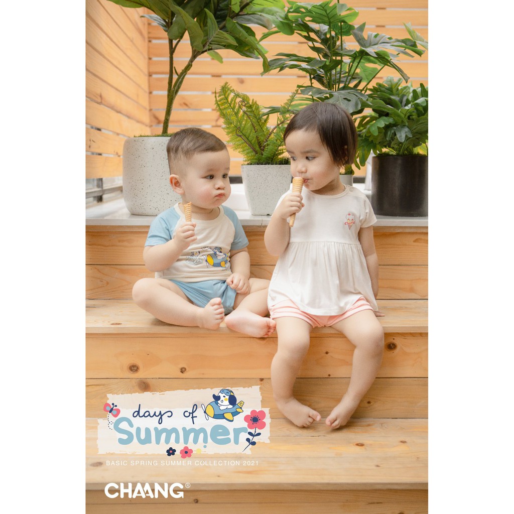 🌸Mẫu 2021🌸 Bộ quần áo tay ngắn mùa hè bé trai/bé gái babydoll CHAANG summer cotton bambom 2021