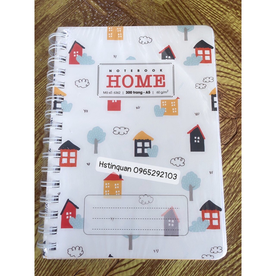 Sổ Lò Xo A5 Home bìa cứng trơn bóng 300 Trang, Sổ Lò Xo Cầm Tay A5 300 Trang