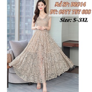 Đầm ren maxi xòe sang trọng dự tiệc cho mẹ phụ nữ trung niên 2XL DR014