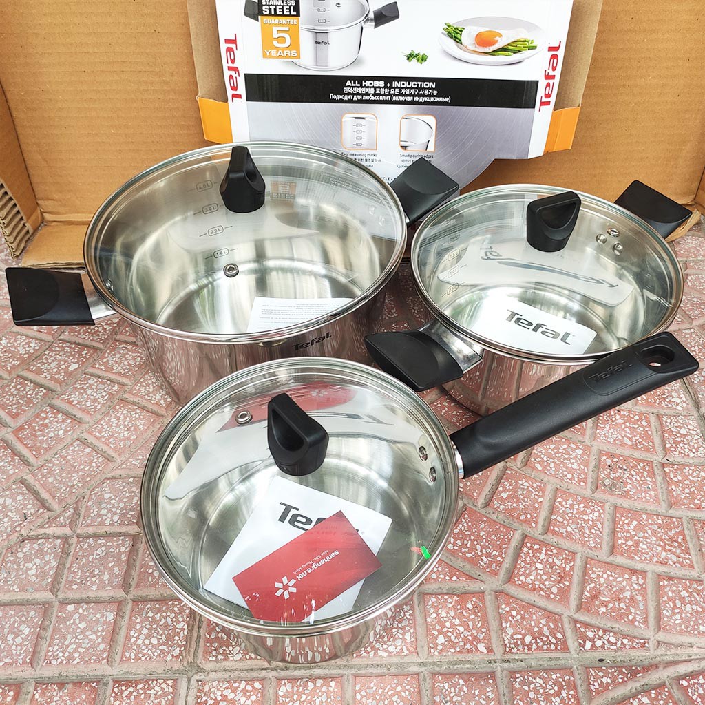 Bộ 2 nồi và 1 quánh Inox 304 Tefal Simpleo 18cm/20cm/24cm hàng chính hãng, bảo hành 5 năm