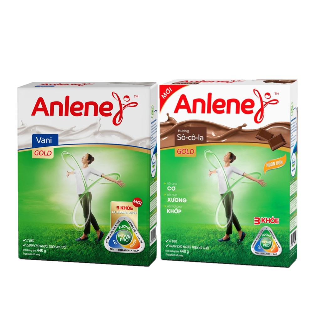 Combo 2 hộp Sữa bột Anlene Gold Movepro Hộp chocolate + Vani (440g/hộp)