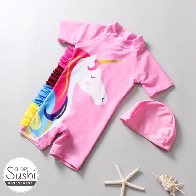 (FreeShip) Áo bơi bé gái ngựa Pony KÈM MŨ - áo bơi trẻ em