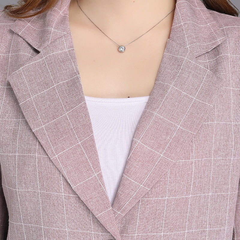 Áo khoác vest dáng ngắn họa tiết kẻ sọc thời trang xuân thu 2021 dành cho nữ