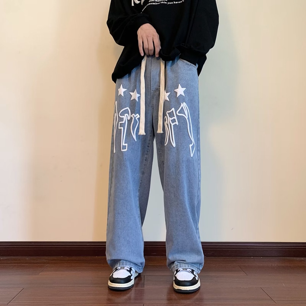 Quần Jean Dài Dáng Rộng Lưng Thun Co Giãn Chống Mòn Thời Trang Cho Nam Size S-3XL