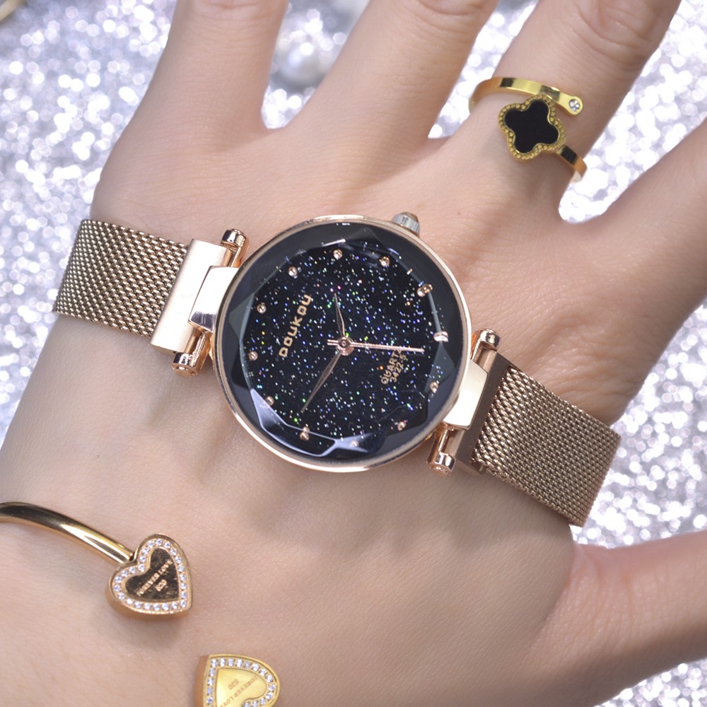 Đồng hồ nữ DOUKOU DK3422M ánh sao đêm mặt vát 3D dây thép lụa khóa nam châm | BigBuy360 - bigbuy360.vn