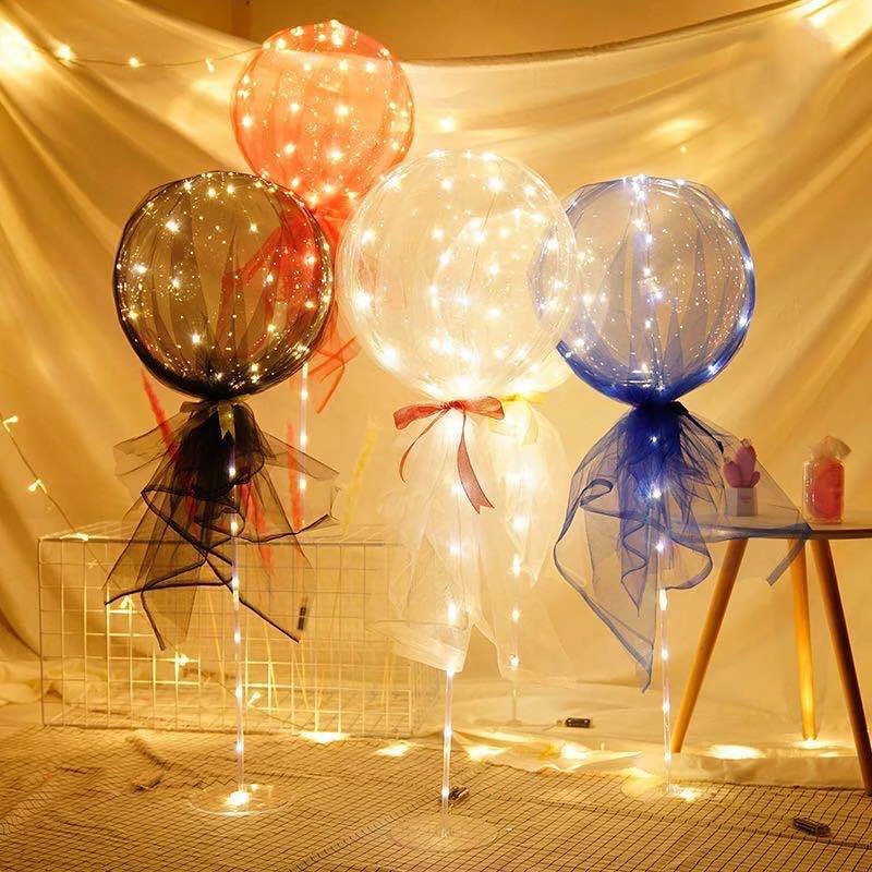 Bộ Bong Bóng Trong Suốt Hình Tròn / Trái Tim / Hoa Hồng Có Đèn Led Lãng Mạn Diy Làm Quà Tặng Valentine / Giáng Sinh