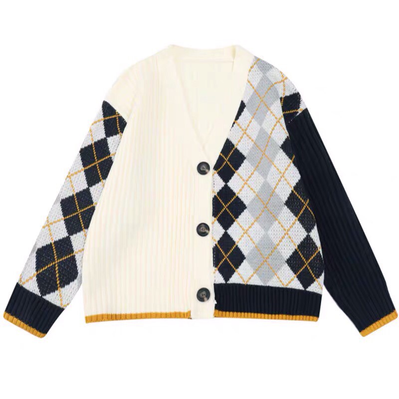 Áo khoác cardigan 2 màu hoạ tiết kim cương phối viền cam - Miss girl