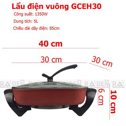 Nồi lẩu điện vuông chống dính GreenCook GCEH30 dung tích 5L, bảo hành 12 tháng