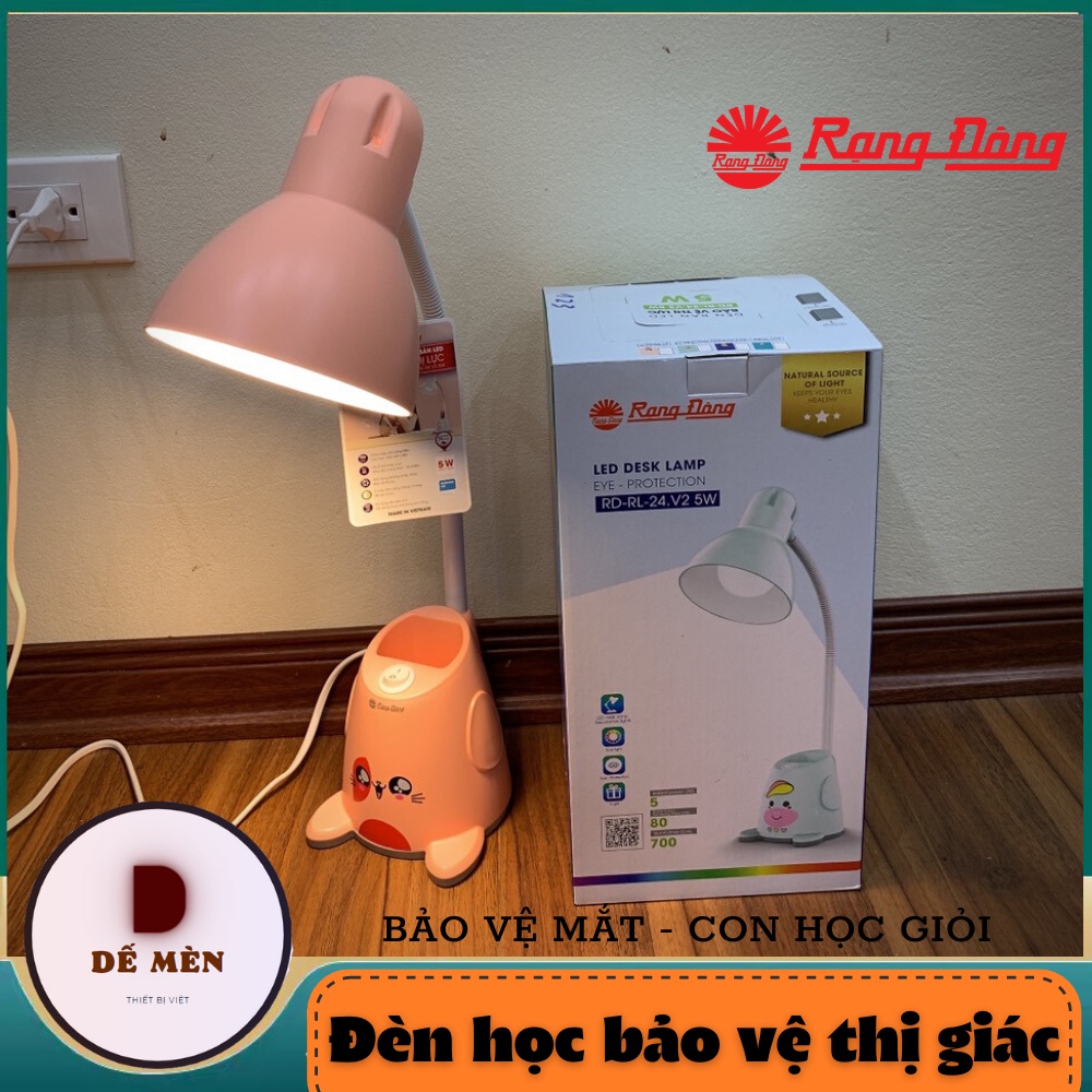 Đèn bàn học Rạng Đông cao cấp, Model RD-RL-24. LED - Chính hãng, bảo vệ thị lực, chỉnh góc,bóng Led, ánh sáng trắng vàng