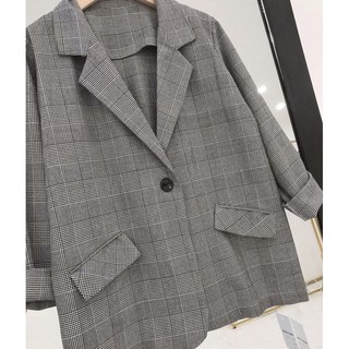 ÁO BLAZER KẺ TRẮNG ĐEN TÚI NẮP (ảnh thật/sẵn/cóvideo)
