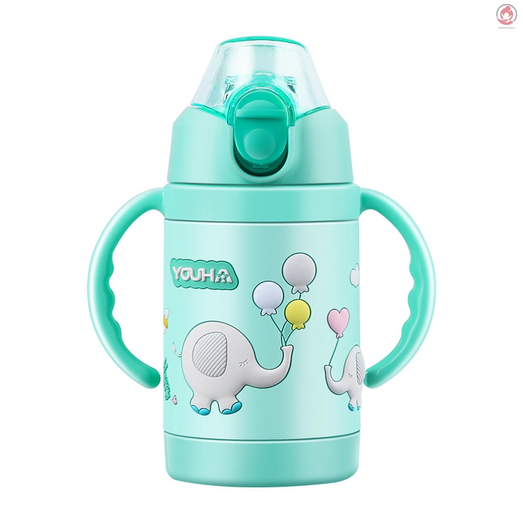 BAG Baby Vacuum Insulated Sippy Cup YOUHA 280ml Toddlers Stainless Steel Drinking Bottle with Handle Replaceable Lids Weighted Straw Baby Sippy Tumbler Mug Vacuum Bottle