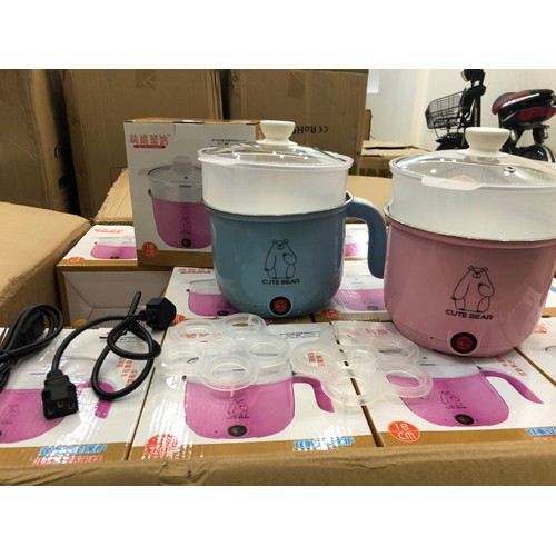 Ca Nấu Mì, Nấu Cơm Đa Năng Có Tay Cầm 1,8L Kèm Giá Hấp nhựa 2021