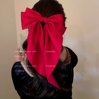 DREJEW Kẹp Tóc Nơ Ruy Băng Màu Đỏ Thời Trang Mùa Xuân Cá Tính 2