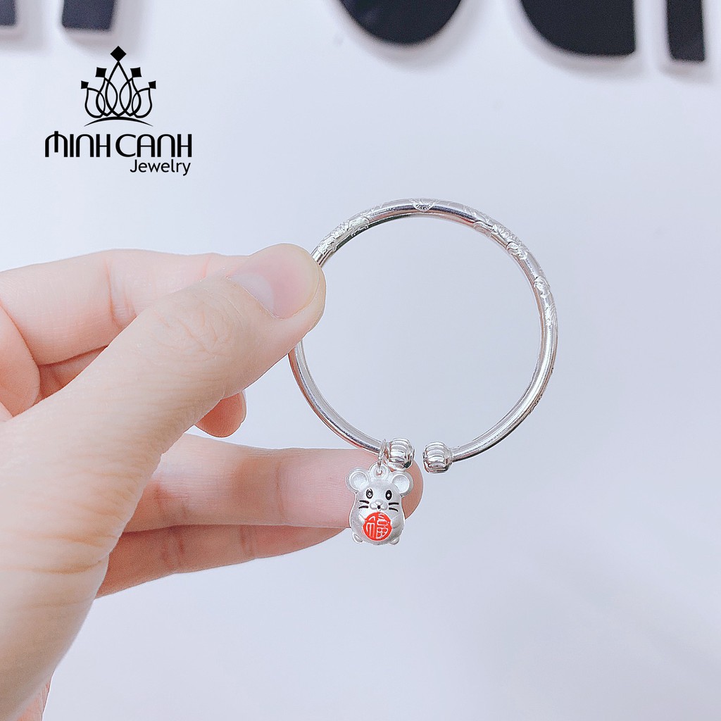 Kiềng Bạc Chạm Họa Tiết Khắc Tên Bé Mix Charm 12 Con Giáp - Minh Canh Jewelry