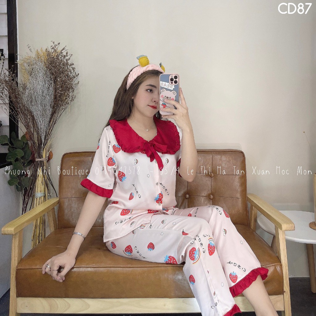 Pijama lụa SATIN TRÁI DÂU có 2 màu cao cấp giá rẻ siêu xinh, siêu sang ạ🥰