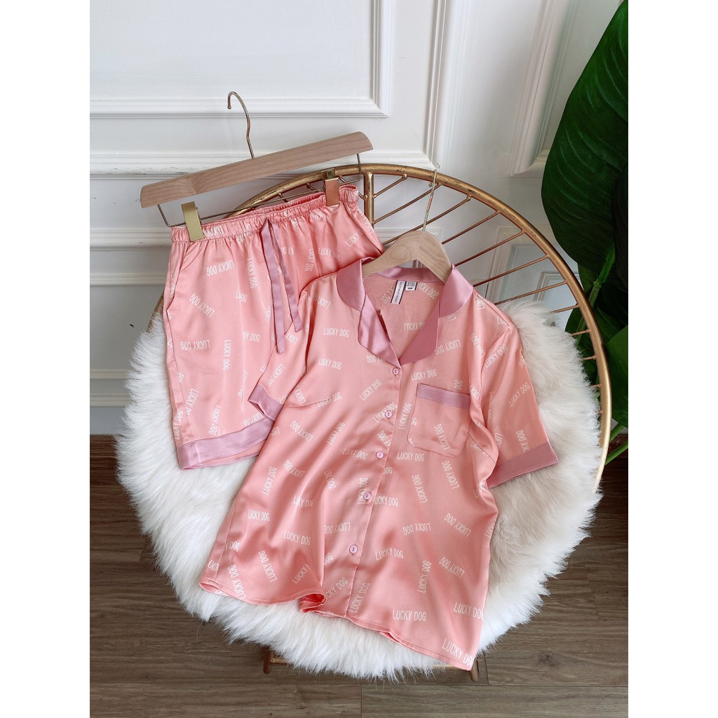 [Mã SKAMCLU7 giảm 10% cho đơn từ 0Đ] Đồ bộ nữ, bộ lụa nữ, bộ pyjama mặc nhà nữ áo cộc quần đùi LuckyDog BOH55
