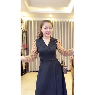 Đầm cổ vest tay chấm bi G6