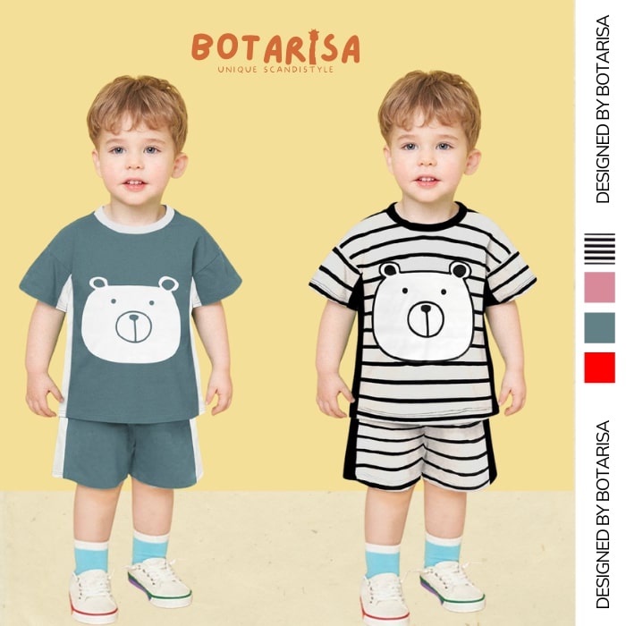 Set Quần Áo Thun Trẻ Em BOTARISA Bộ Quần Áo Cộc Tay Cho Bé Trai, Bé Gái In Hình Gấu Chất Cotton Co Giãn, Thoáng Mát B003