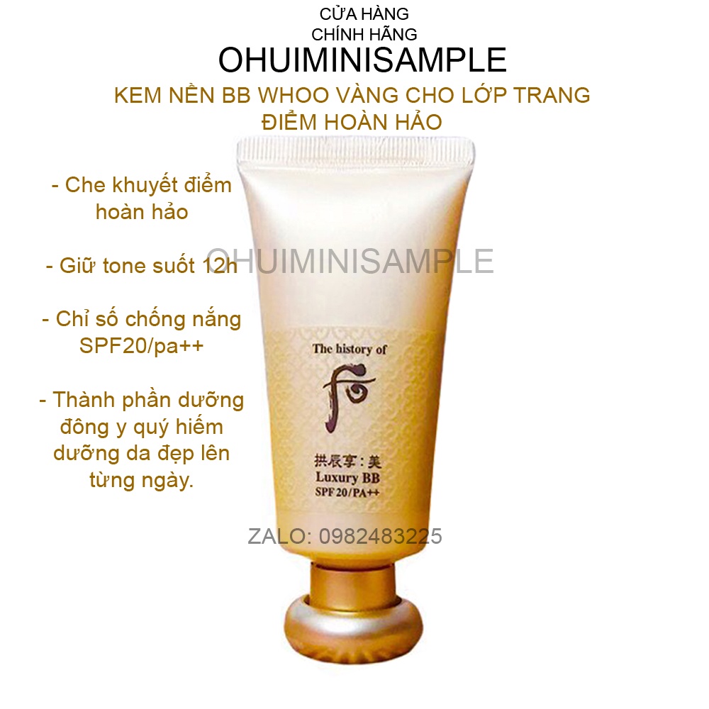 Tuýp kem nền whoo vàng Mi Luxury BB Cream che phủ hoàn hảo với lớp nền mỏng mịn và giữ tone 12h (tách sét)