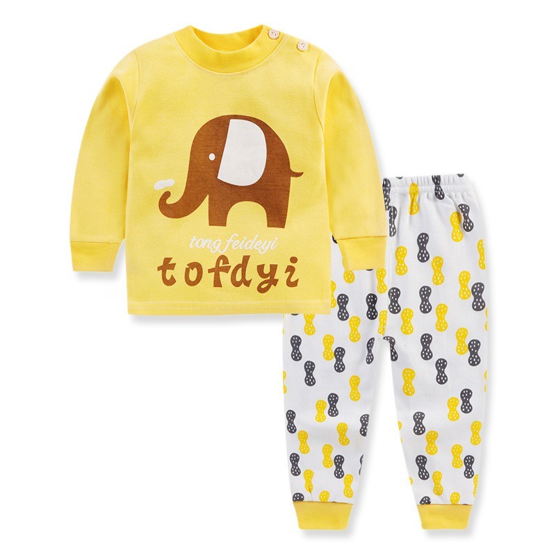 Bộ Đồ Ngủ Tay Dài Vải Cotton In Hoạt Hình Dễ Thương Cho Bé