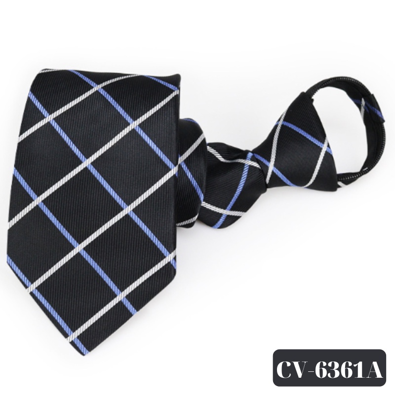 Cravat Nam màu xanh kẻ chéo bản nhỏ 6cm cao cấp thắt sẵn khóa kéo, Cravat chú rể, Calavat dự tiệc - CV-6341