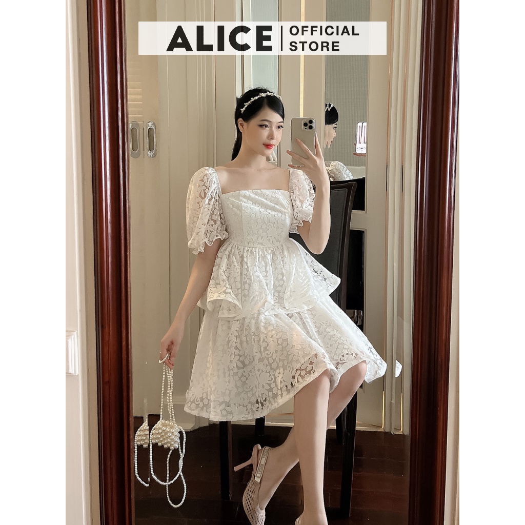 Váy Ren Babydoll Cao Cấp ALICE Thiết Kế 2 Tầng Phối Tay Bồng Tiểu Thư Sang Chảnh V807