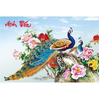 Tranh dán tường VTC Tranh trang trí Chim công hạnh phúc UD0664 kim sa