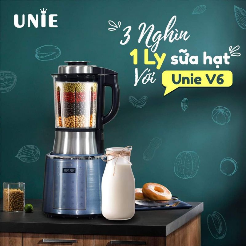 [CHÍNH HÃNG] Máy làm sữa hạt UNIE V6, Máy làm sữa hạt đa năng Cảm ứng điện tử, công nghệ mới chống trào BH 24 tháng