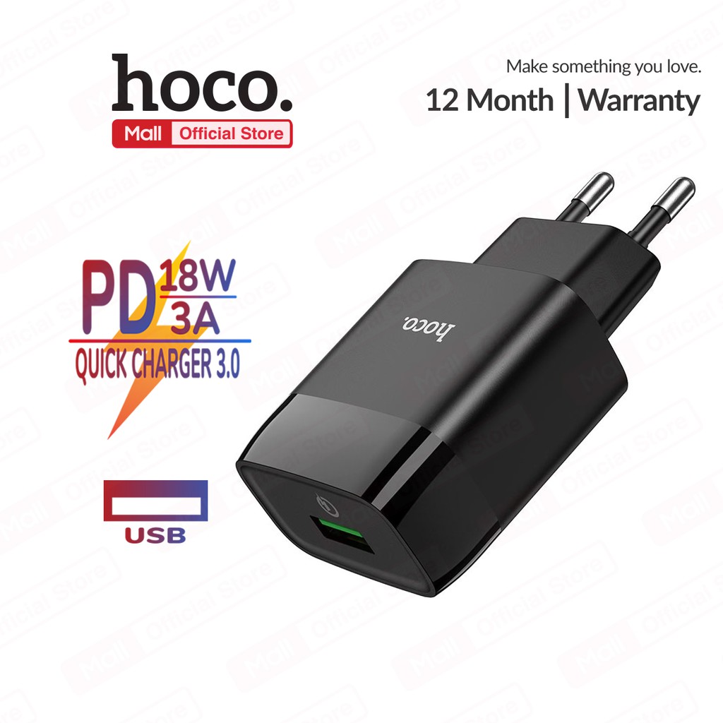 Củ sạc nhanh Hoco C72Q 1 cổng USB sạc nhanh 3A, PD 18W, hỗ trợ sạc cho với nhiều thiết bị điện thoại, table... ( EU )