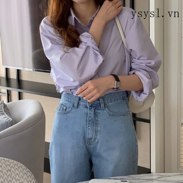 Áo Sơ Mi Dáng Rộng Màu Tím Nhạt Phong Cách Hàn Quốc Thời Trang Mới 2021 Cho Nữ