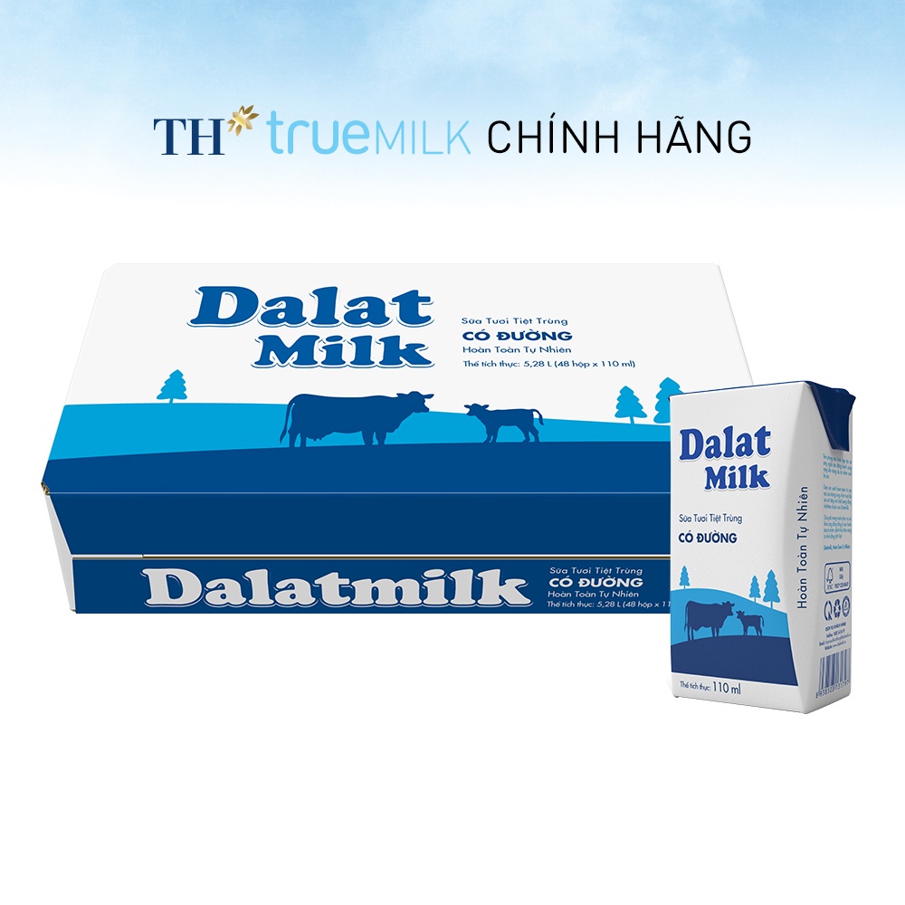 [HDS T9-2021] Sữa tươi tiệt trùng Có Đường Dalat Milk - Thùng 48 hộp x 110ml