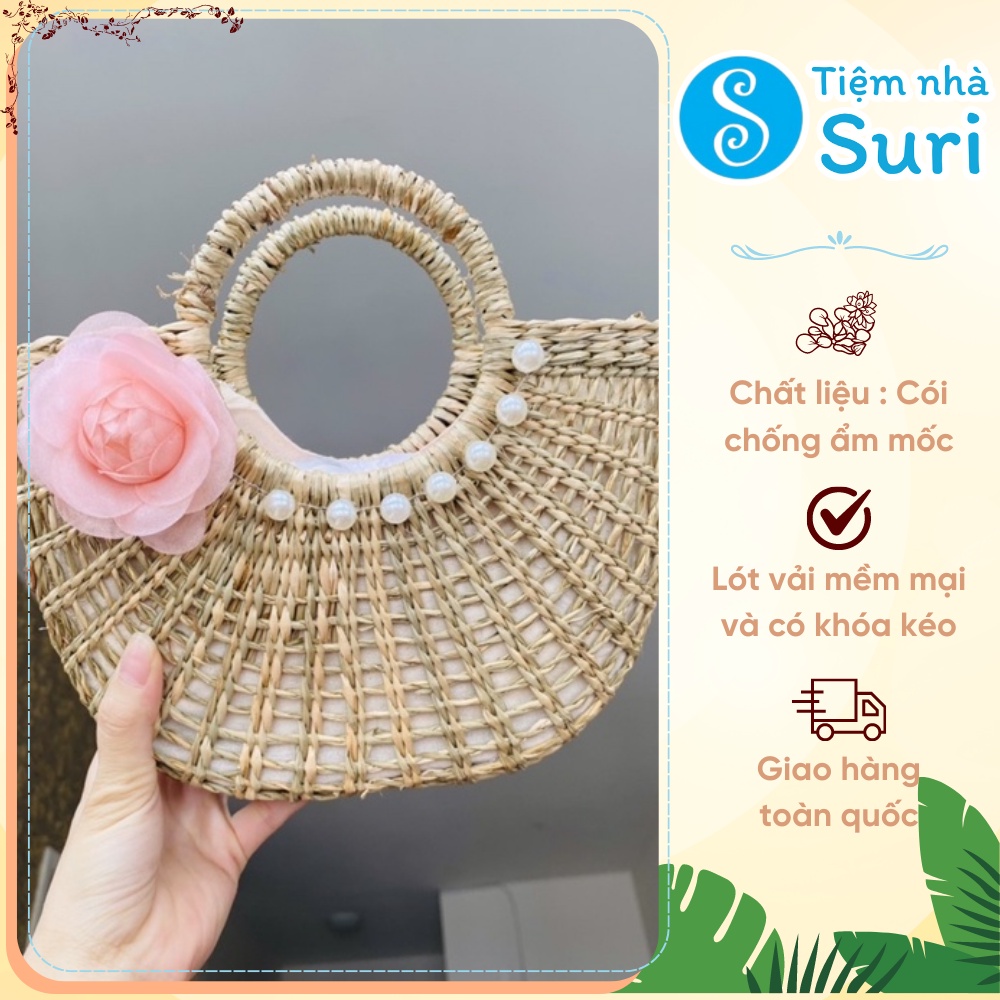 Túi cói bán nguyệt đi biển ⚡ SALE SỐC ⚡ Túi xách tay thiết kế phong cách Vintage phù hợp chụp ảnh, decor